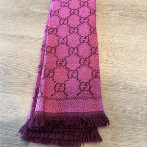 Gucci Pink and Burgundy Logo Scarf